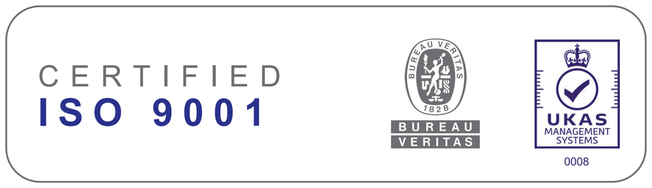 ISO 9001 Bureau Veritas certification artwork with the UKAS Management Systems accreditation mark